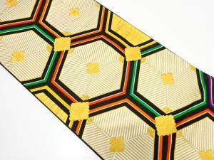 アンティーク 亀甲に若松・花模様織り出し袋帯(着用可)